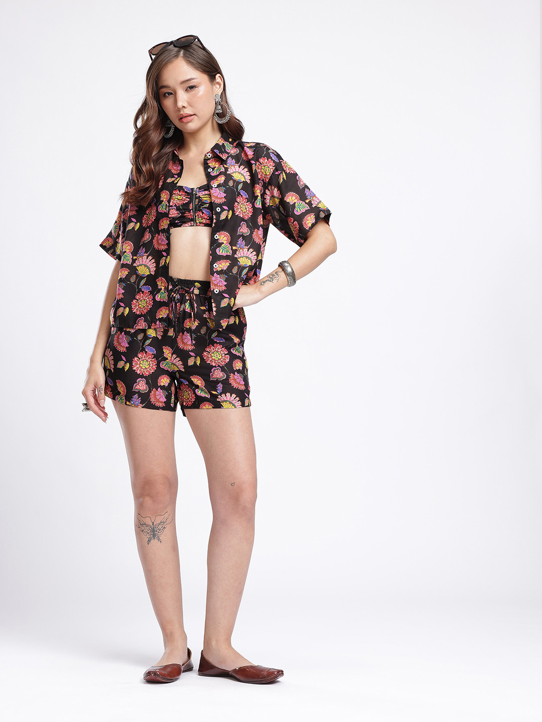 fusion by glitchez Floral Printed Co-Ords With Inner Tube Top