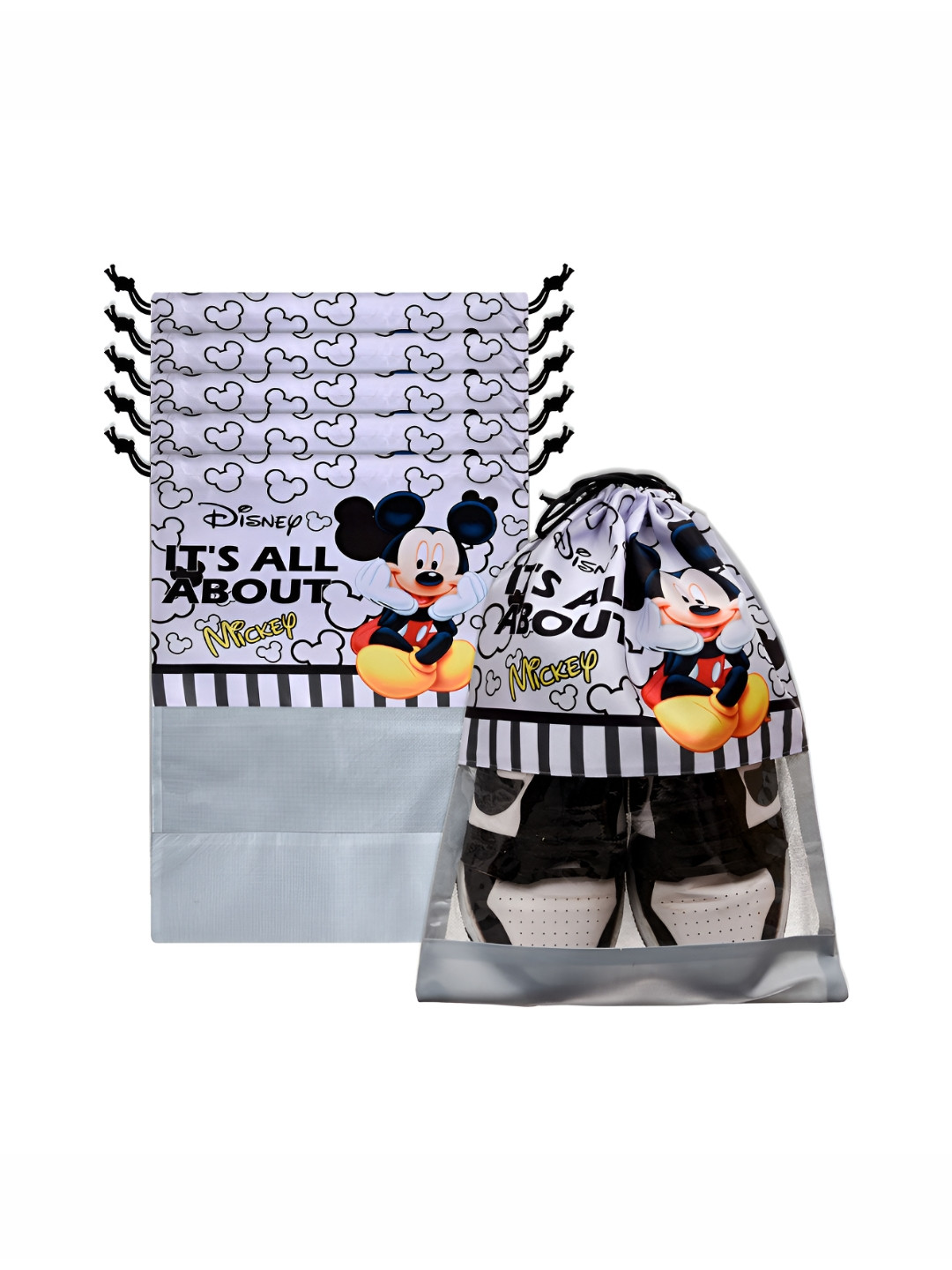 Aura Grey & Red 6 Pieces Printed Shoe Covers With Drawstring