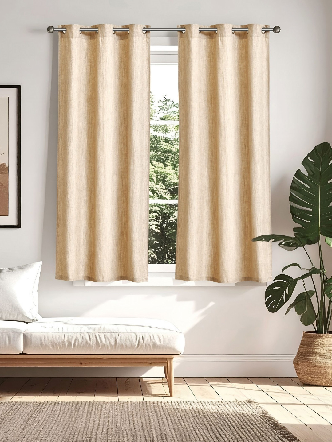 Home Centre Arena Beige 2 Pieces Room Darkening Window Curtains