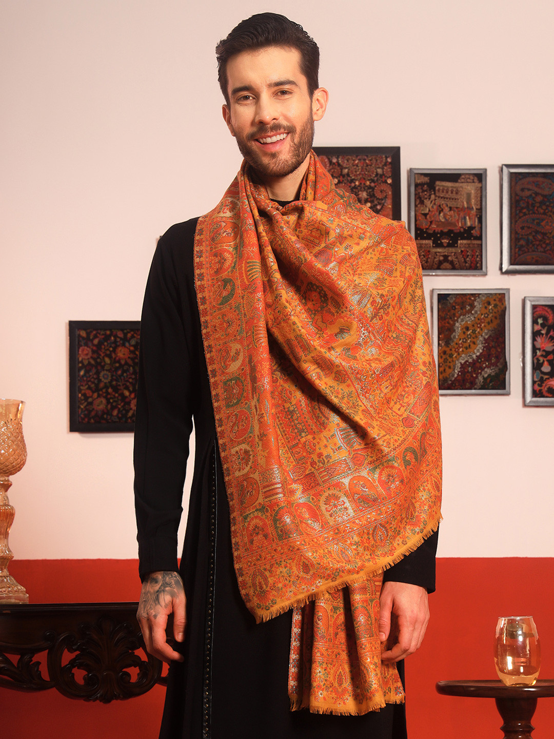 Pashmoda Zewar Ethnic Motifs Woven Design Zari Shawl