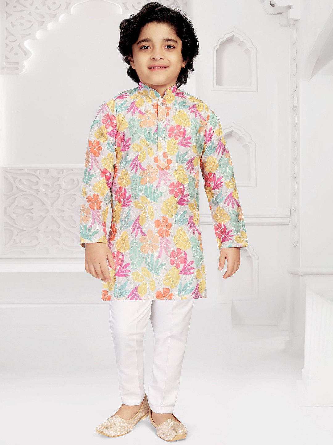 INZORA Boys Floral Printed Regular Kurta with Pyjamas