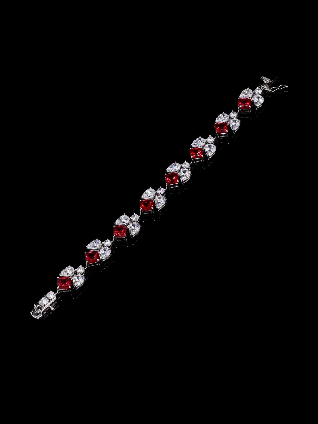 Twenty One Jewels Women Sterling Silver Ruby Stones Studded Bracelet