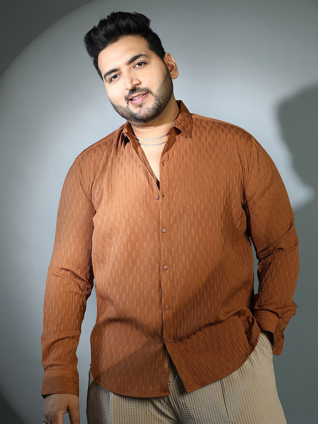 Instafab Plus Tactile Comfort Relaxed Fit Ruche Textured Shirt