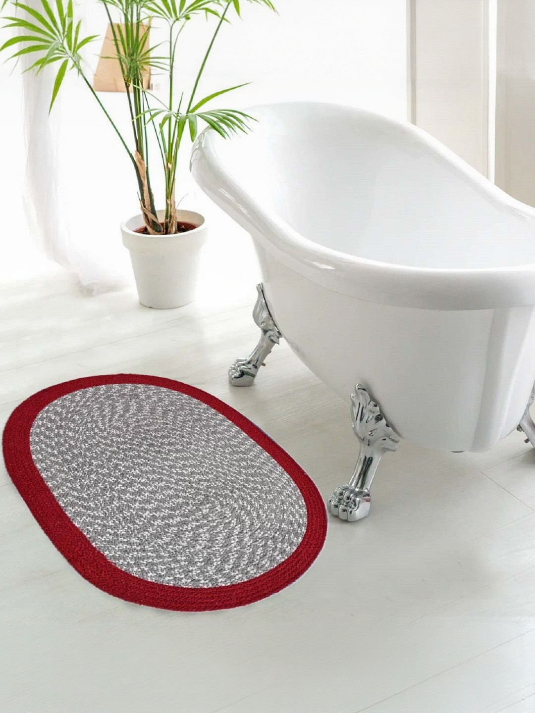 Homzz Red Oval Shaped Anti-Skid Round Doormat