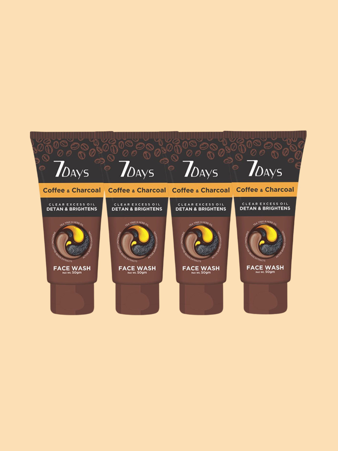 KISRA Set Of 4 7Days Coffee & Charcoal Face Wash - 50 g Each