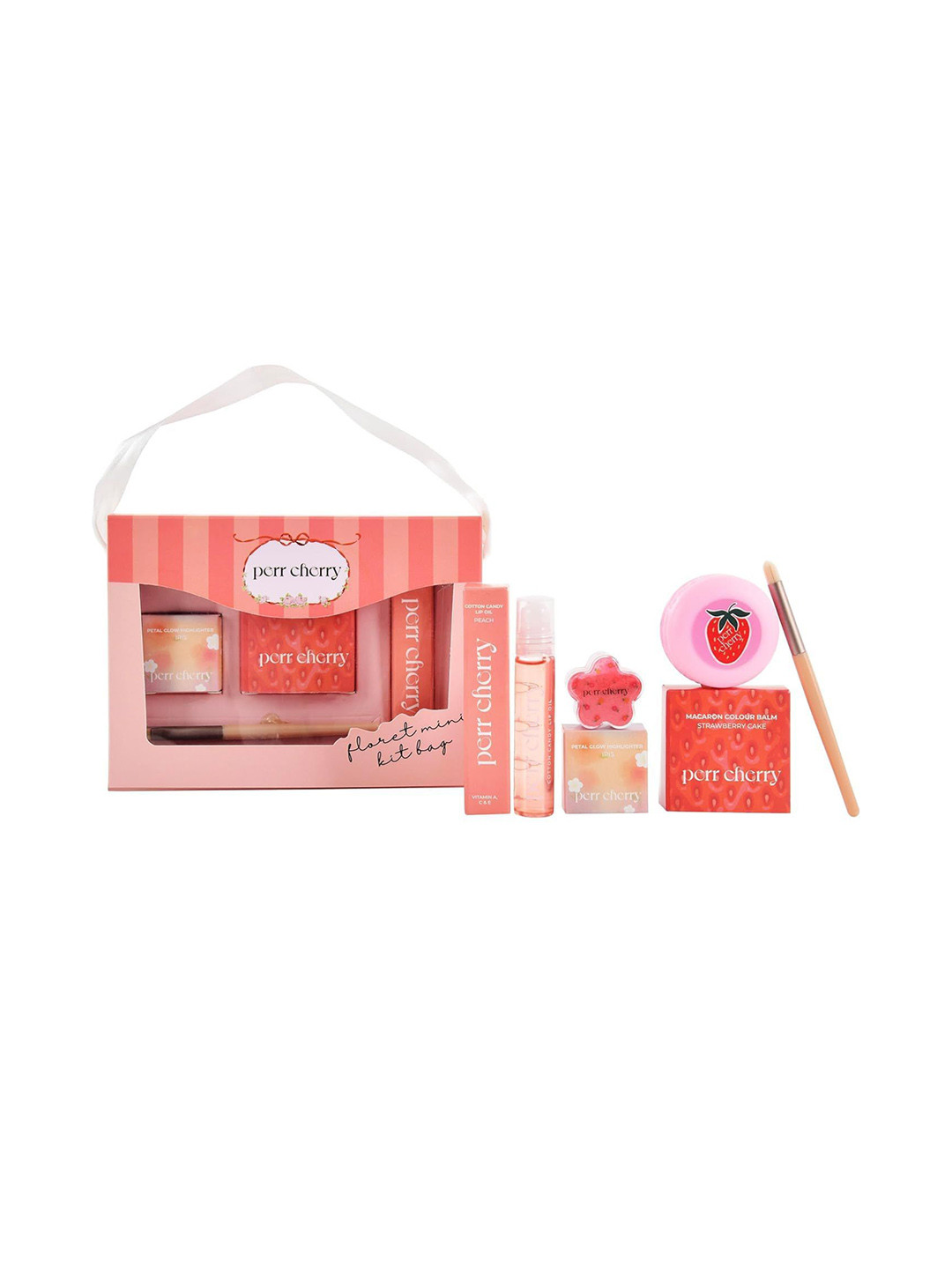 PERR CHERRY Set Of 4 Eye &Cheek Highlighter, Eye &Cheek Tint, Cotton Candy Lip Oil & Brush
