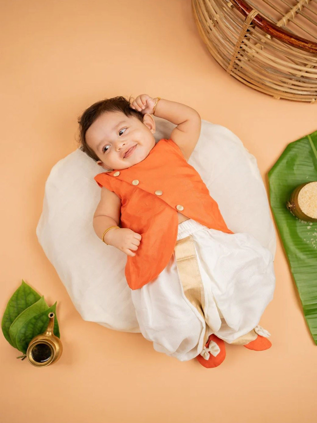 DISHA CREATIONZ Boys Round Neck Pure Cotton Straight Kurta With Dhoti Pants