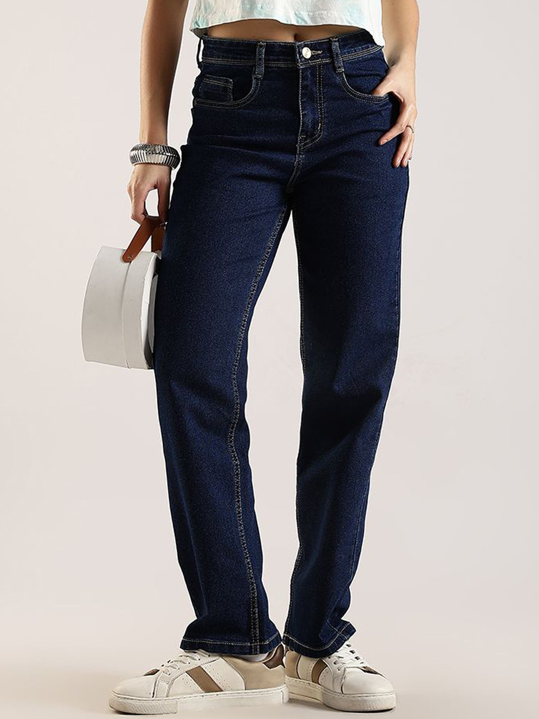zayla Women Jean Straight Fit Mid-Rise With belt loops Stretchable Jeans