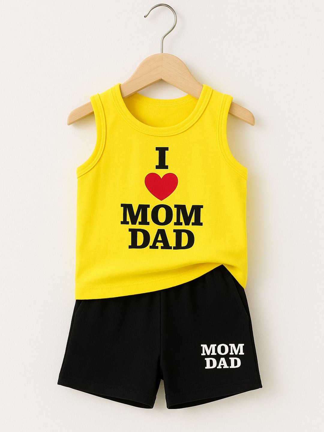 JIM FASHION Kids Printed Round Neck Pure Cotton Tank Top With Shorts