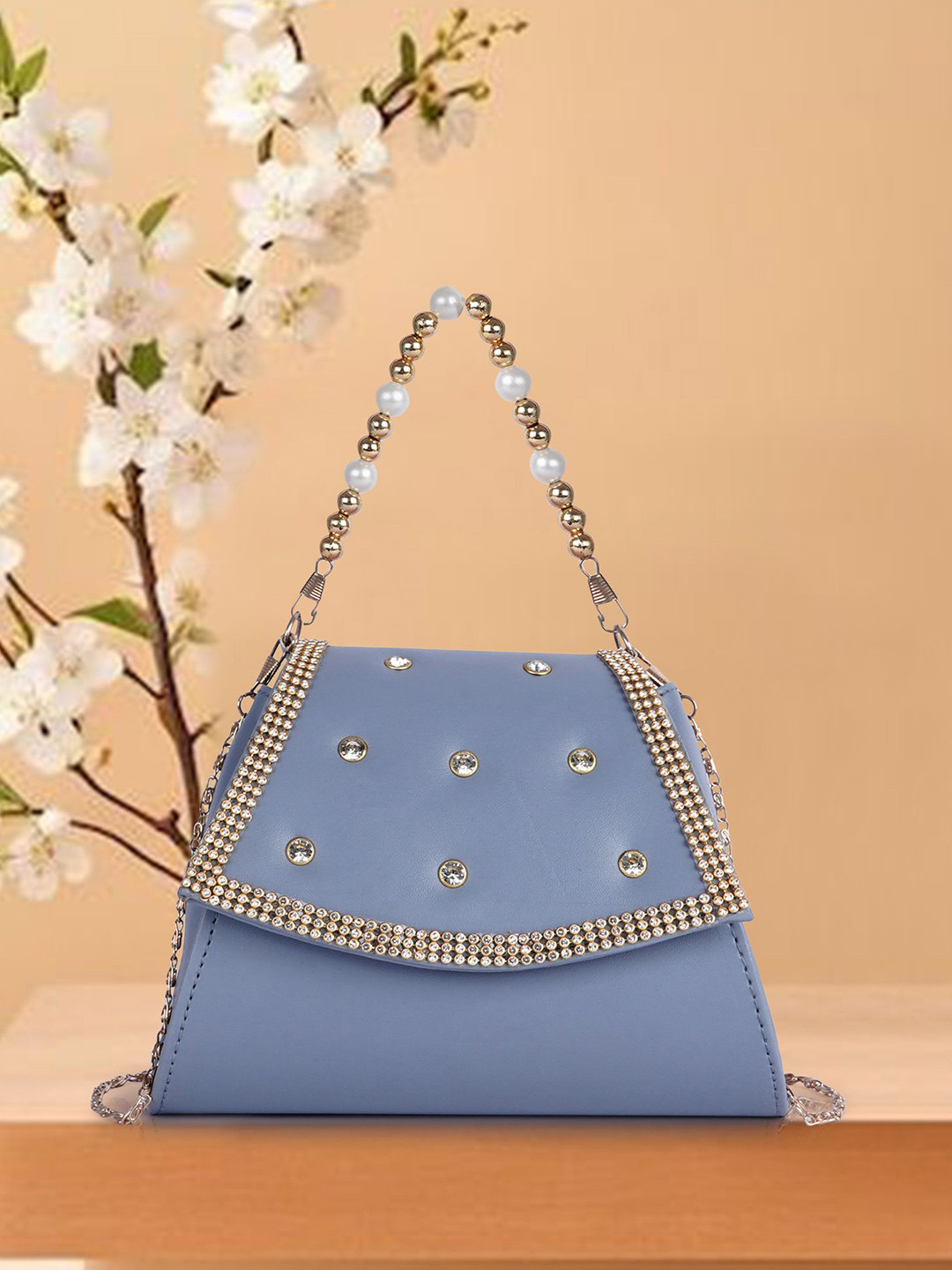 Lancer Embellished One Handle Detachable Sling Strap Crossbody Handheld Bag