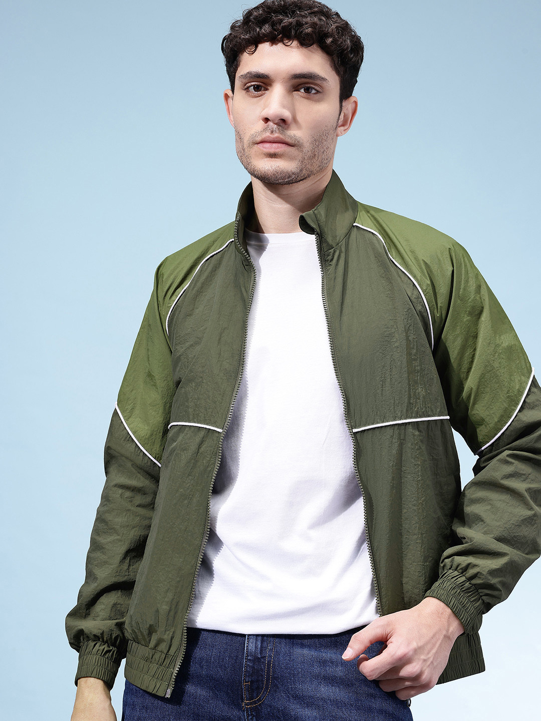 glitchez Relaxed Raglan Sleeves Paneled Windcheater Jacket