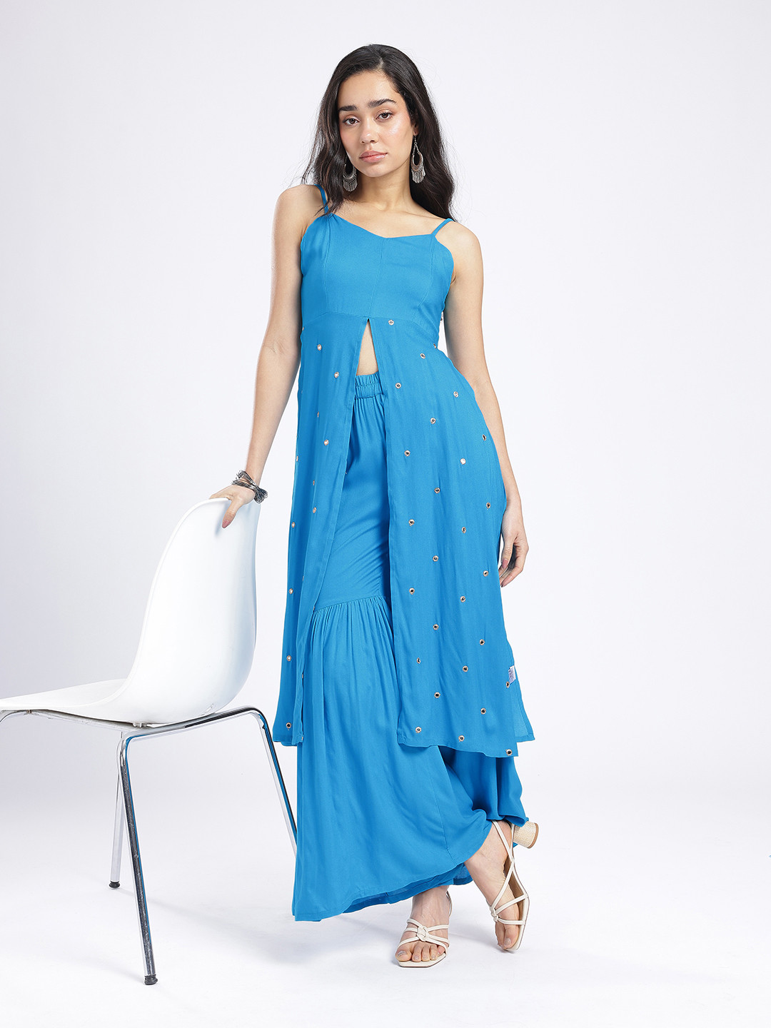 fusion by glitchez Mirror Work High Slit Kurta with Sharara