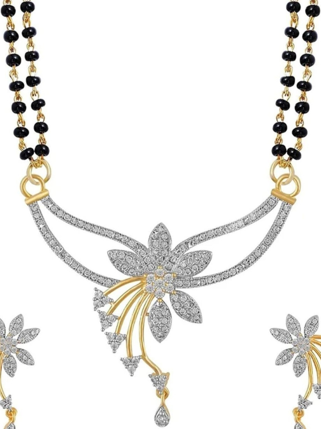 Angel Creation Stone-Studded & Beaded Mangalsutra With Earrings