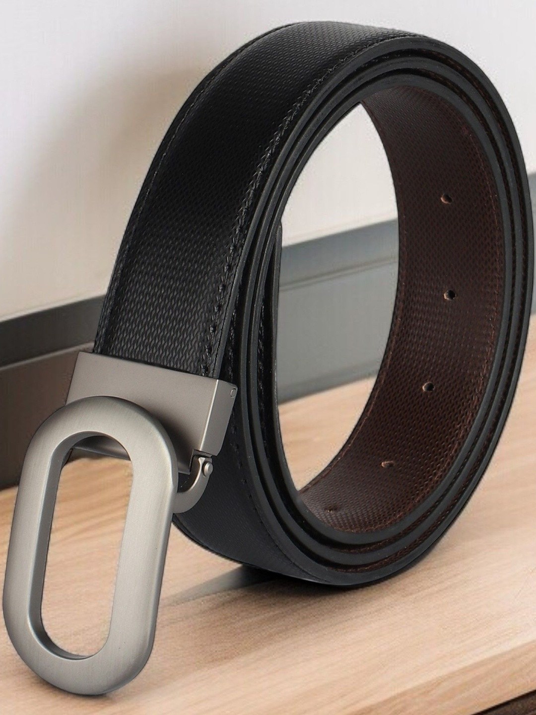 Roadster Black Reversible Artificial Leather Belt with Pin Buckle