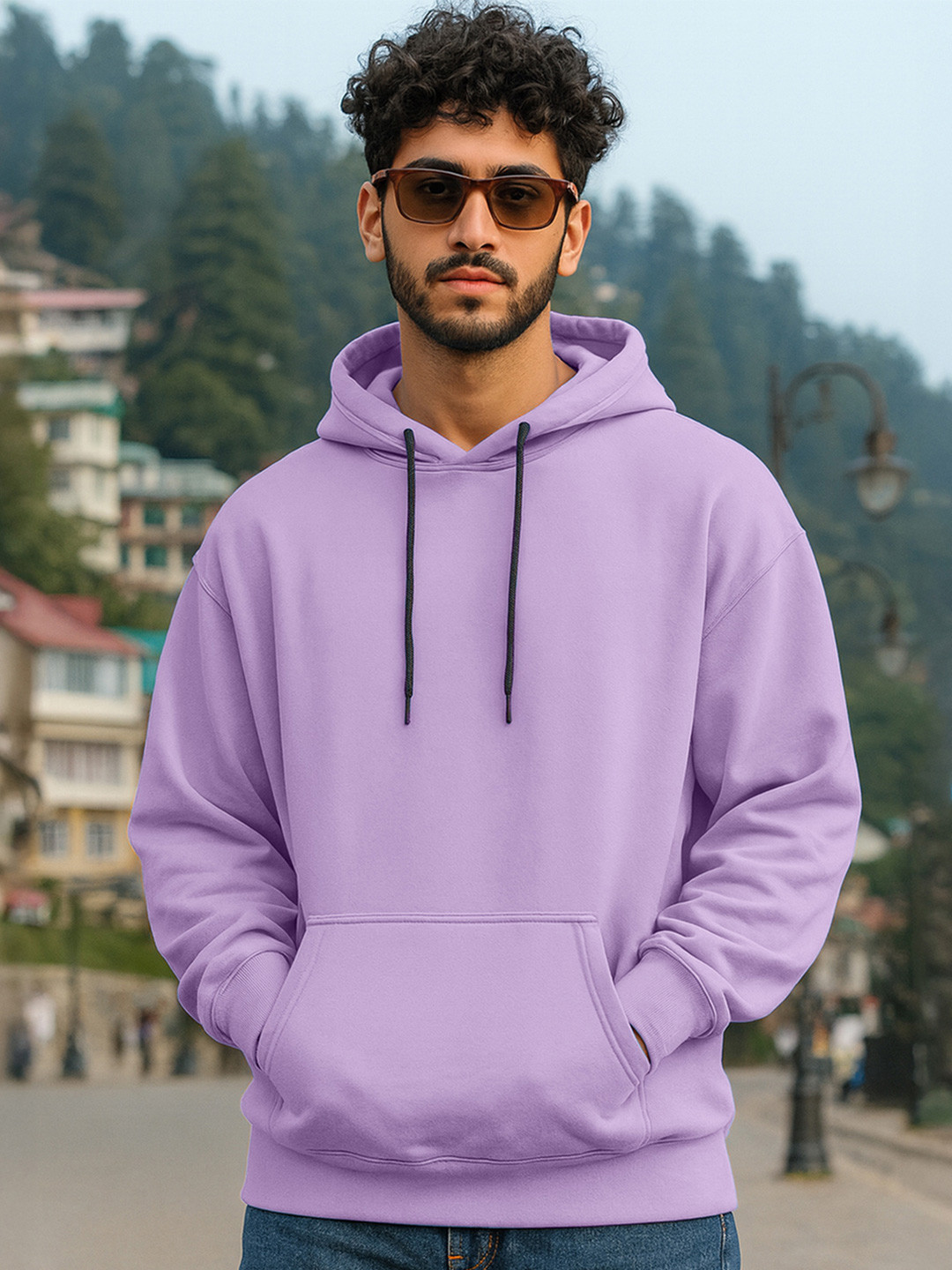 Bewakoof Men Purple Rose Oversized Hoodies Sweatshirt