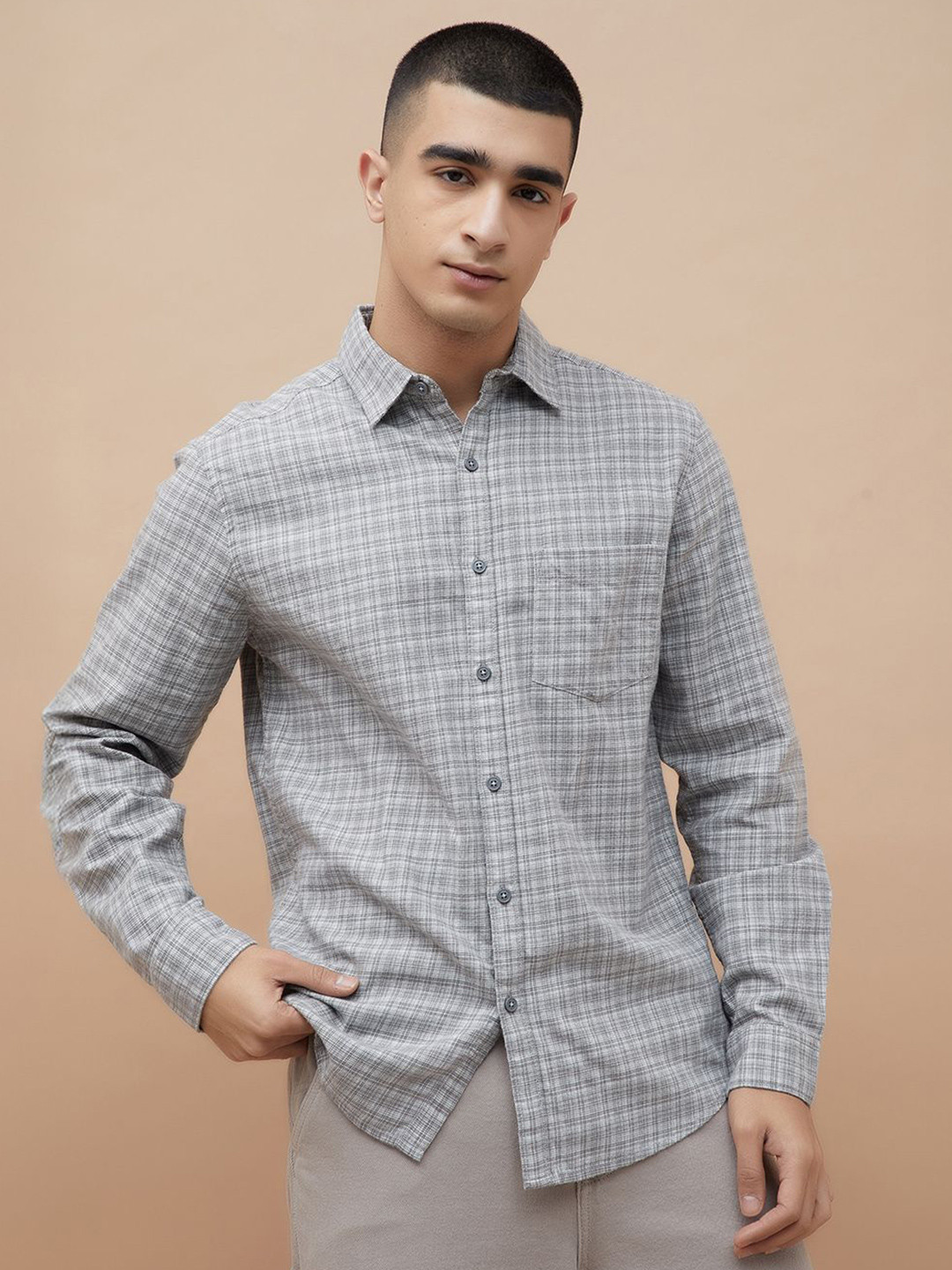 Fame Forever by Lifestyle Grid Tattersall Checks Checked Cotton Casual Shirt