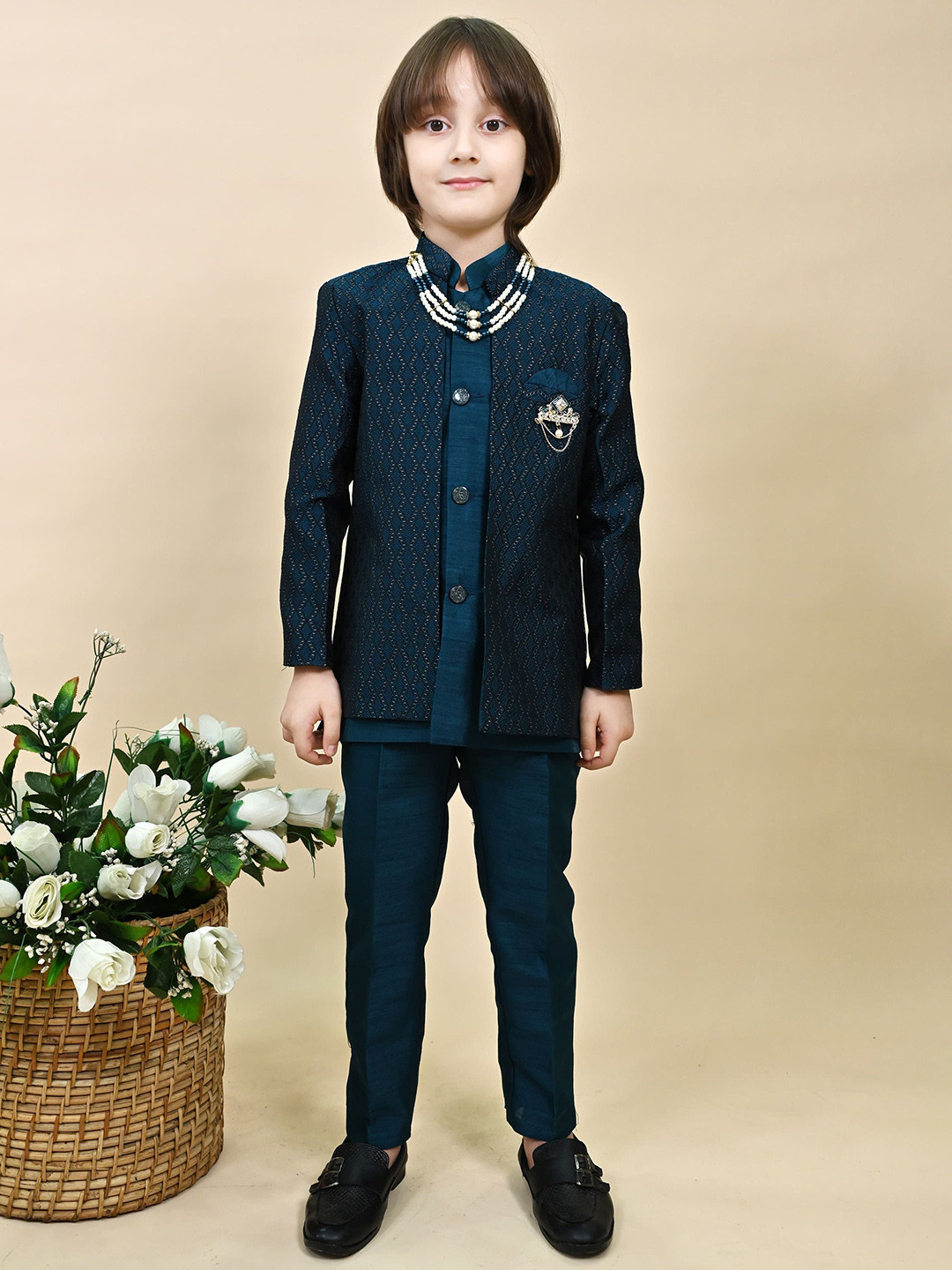 BT DEZINES Boy Zigzag Jacquard Embroidered SherwaniSet