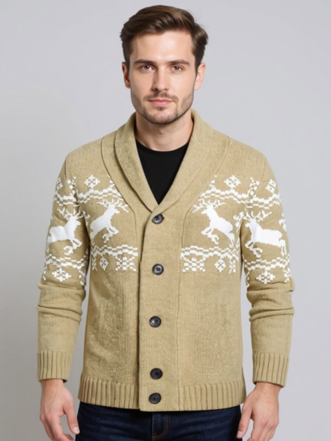 Mast & Harbour Men Zigzag Printed Shawl Collar Tailored Cardigan