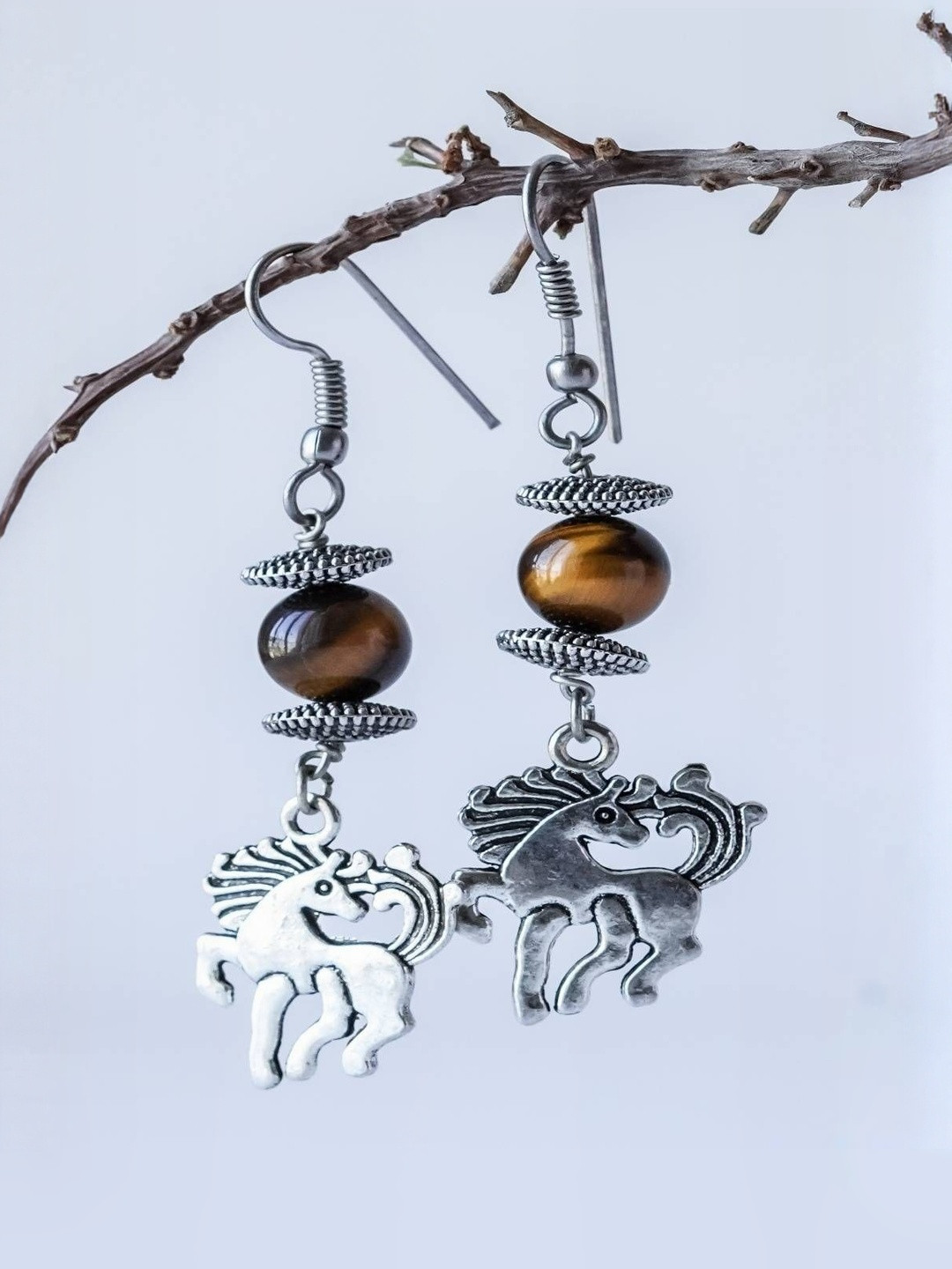 Shrim jewels Brass-Plated Tigers Eye Stone Animal Shape Drop Earrings