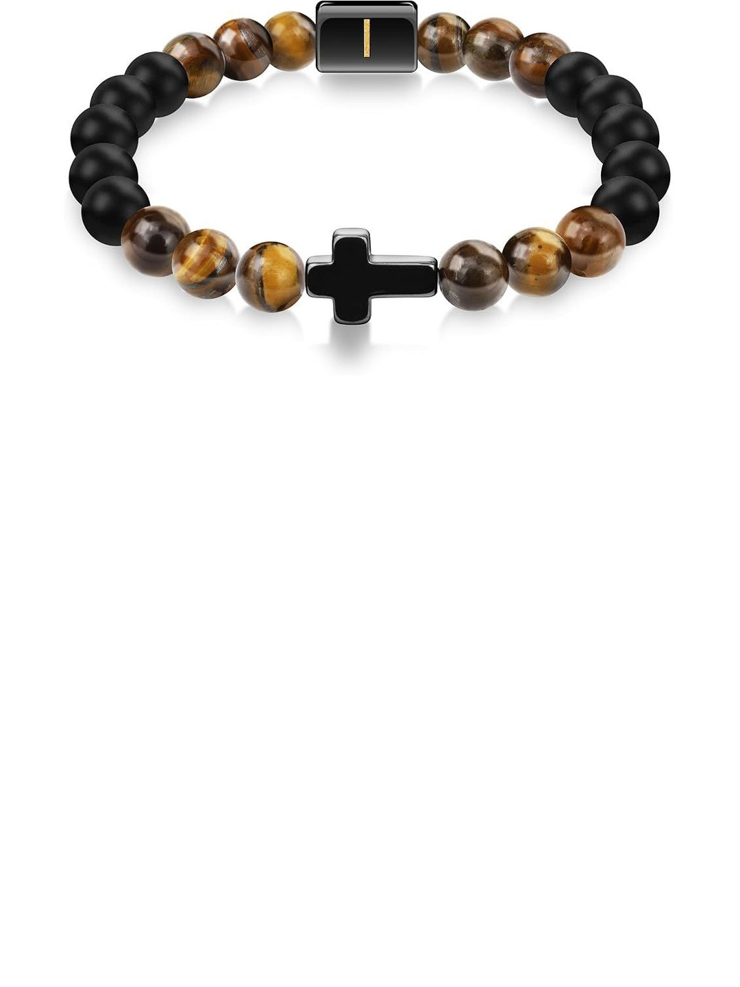 EDMIRIA Unisex Tigers Eye Cross Ceramic Artificial Beads Elasticated Bracelet