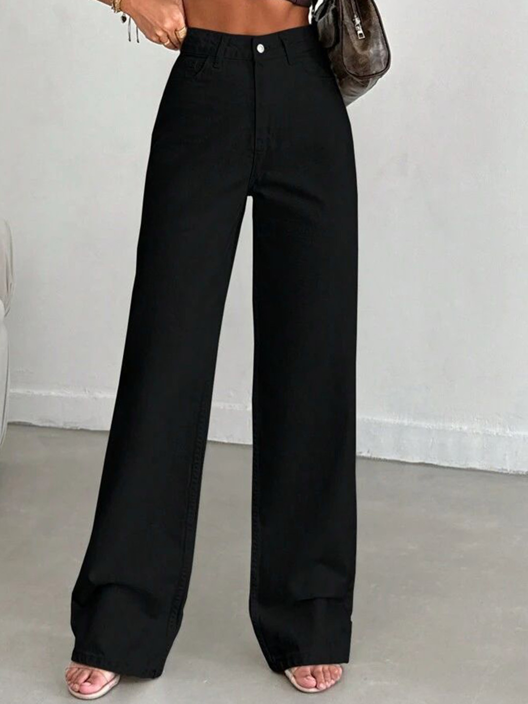 ZUYA Women Casual Wide leg black Solid Jeans