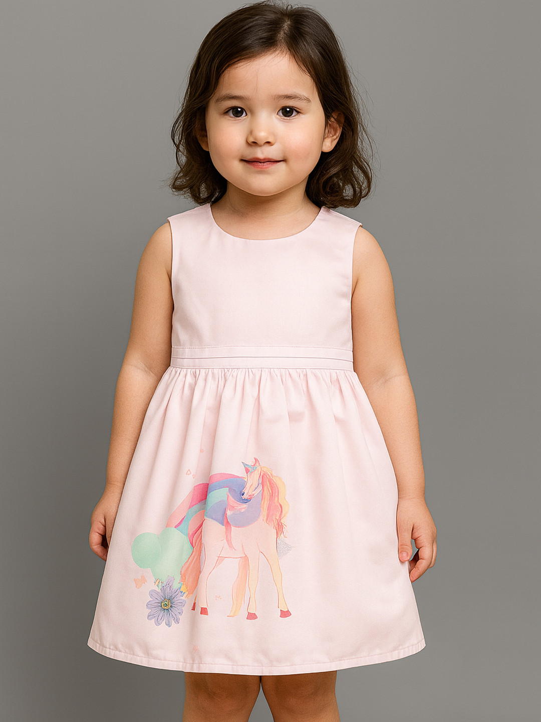 KidsDew Girls Pink Printed Midi Dress