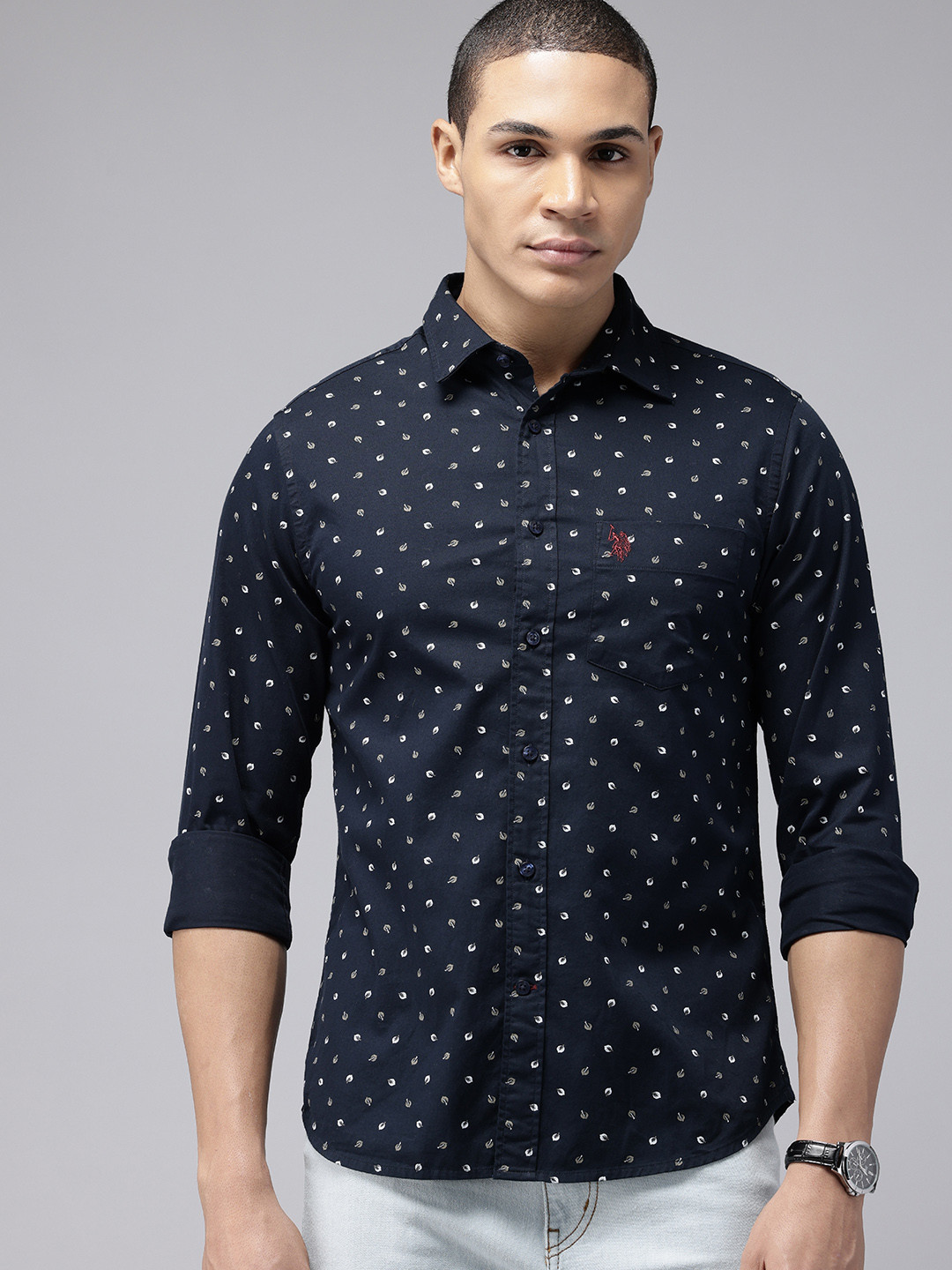 U.S. Polo Assn. Tailored Fit Floral Printed Pure Cotton Casual Shirt