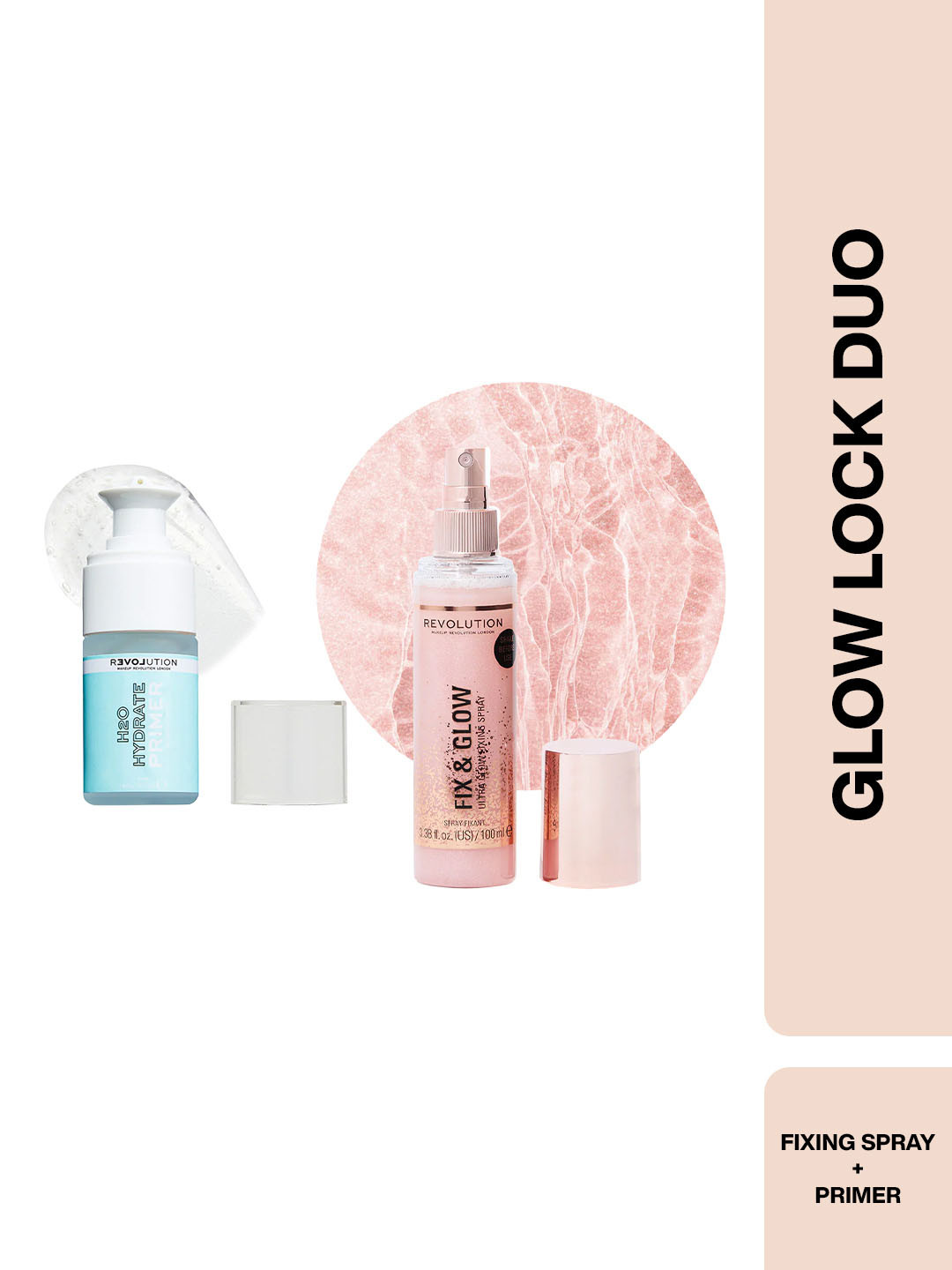 Makeup Revolution London Glow Lock Duo - Fix & Glow Fixing Spray + H2O Hydrate Primer