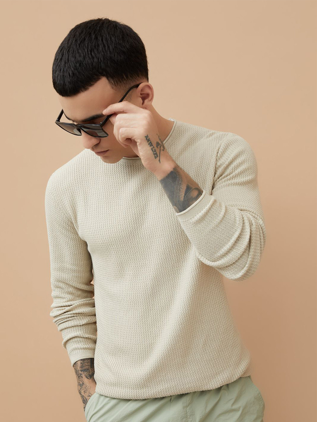 Bossini Men Self Design Full Sleeve Pullover