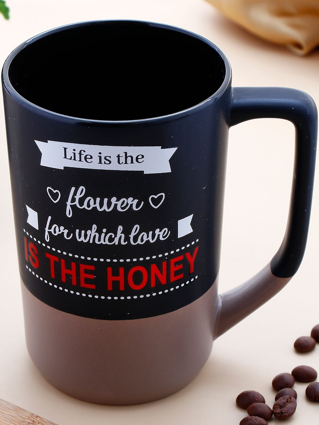 Archies Black Quoted Glossy Ceramic Coffee Mug & Cork Base