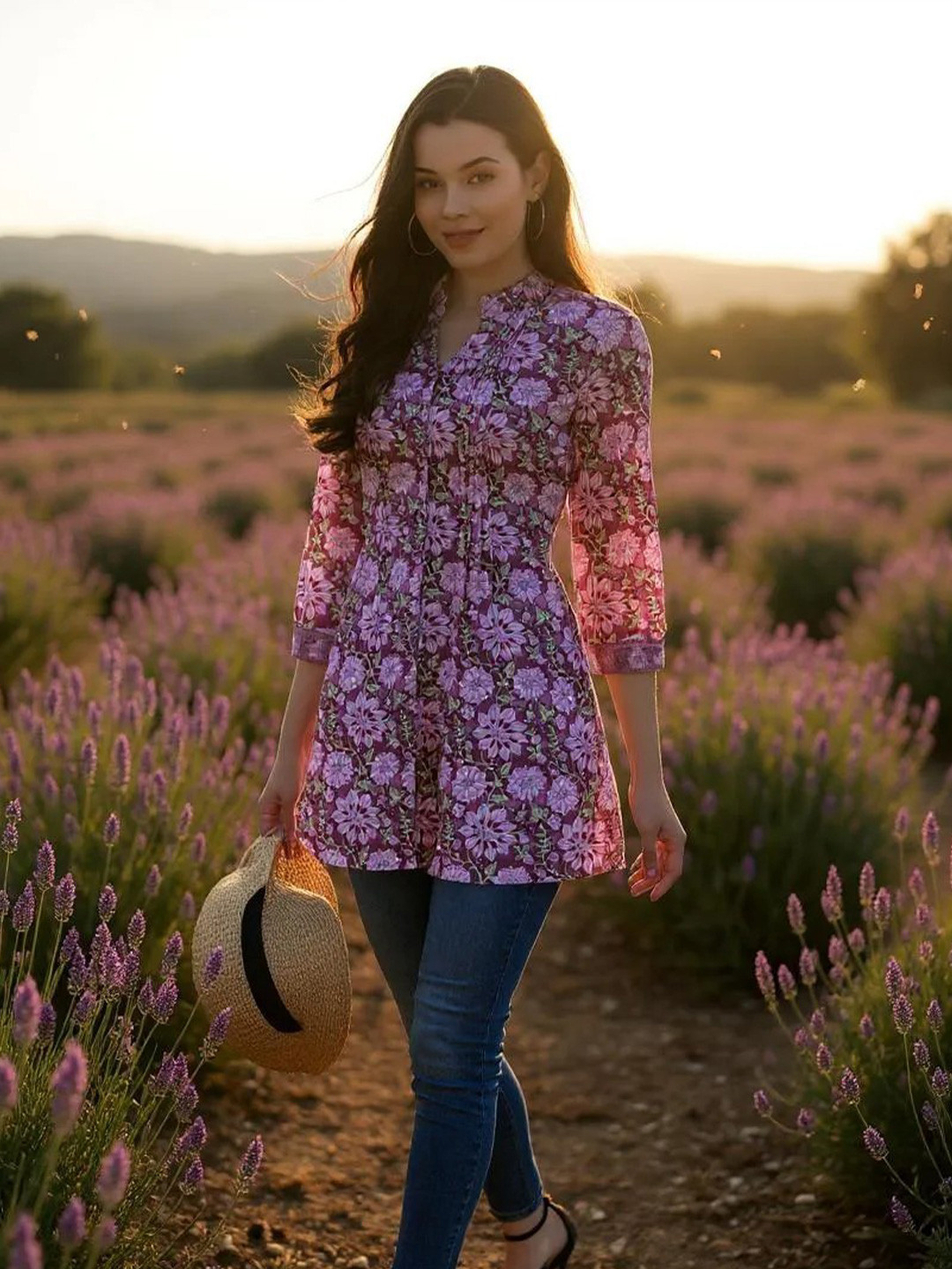 INUKA Mandarin Collar Printed Ethnic Tunic
