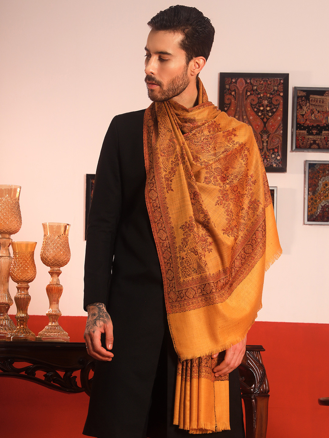 Pashmoda Kohsar Floral Woven Design Jamawar Shawl