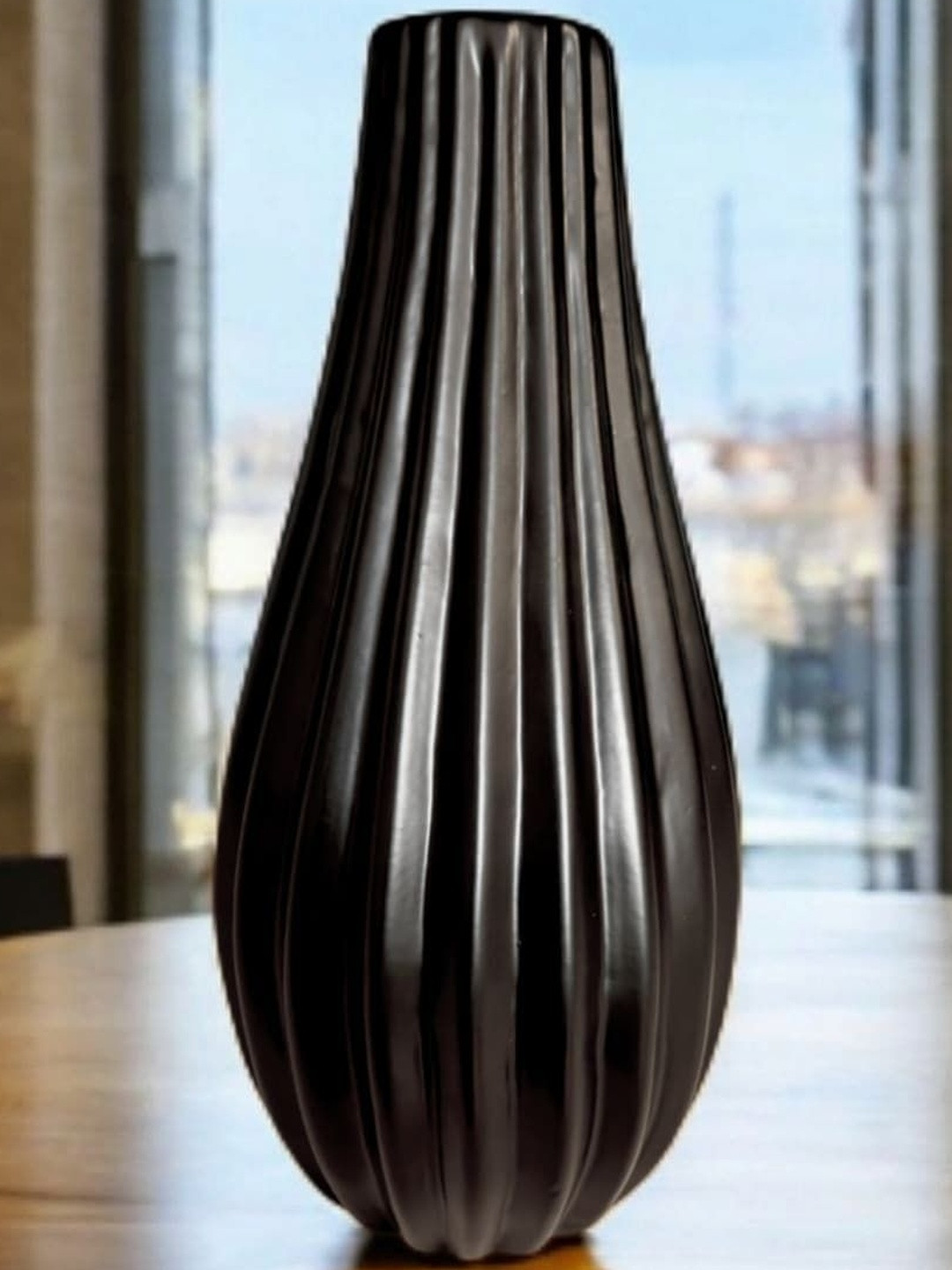 Artisans Bazar Black Ribbed Pipe Ceramic Vase