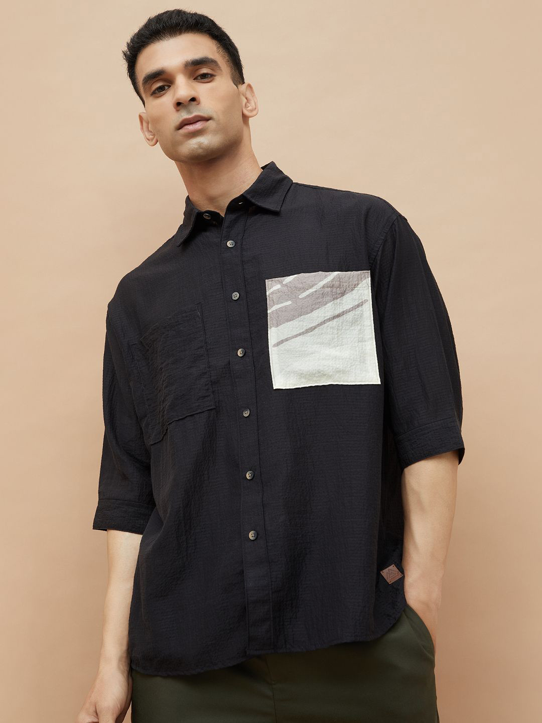CODE by Lifestyle Spread Collar Contrast Pocket Cotton Casual Shirt