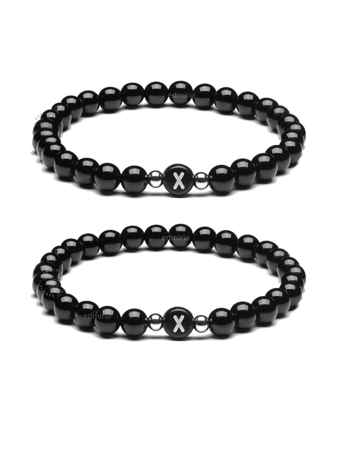 EDMIRIA Unisex Set Of 2 Initial Letter Ceramic Artificial Beads Elasticated Bracelet