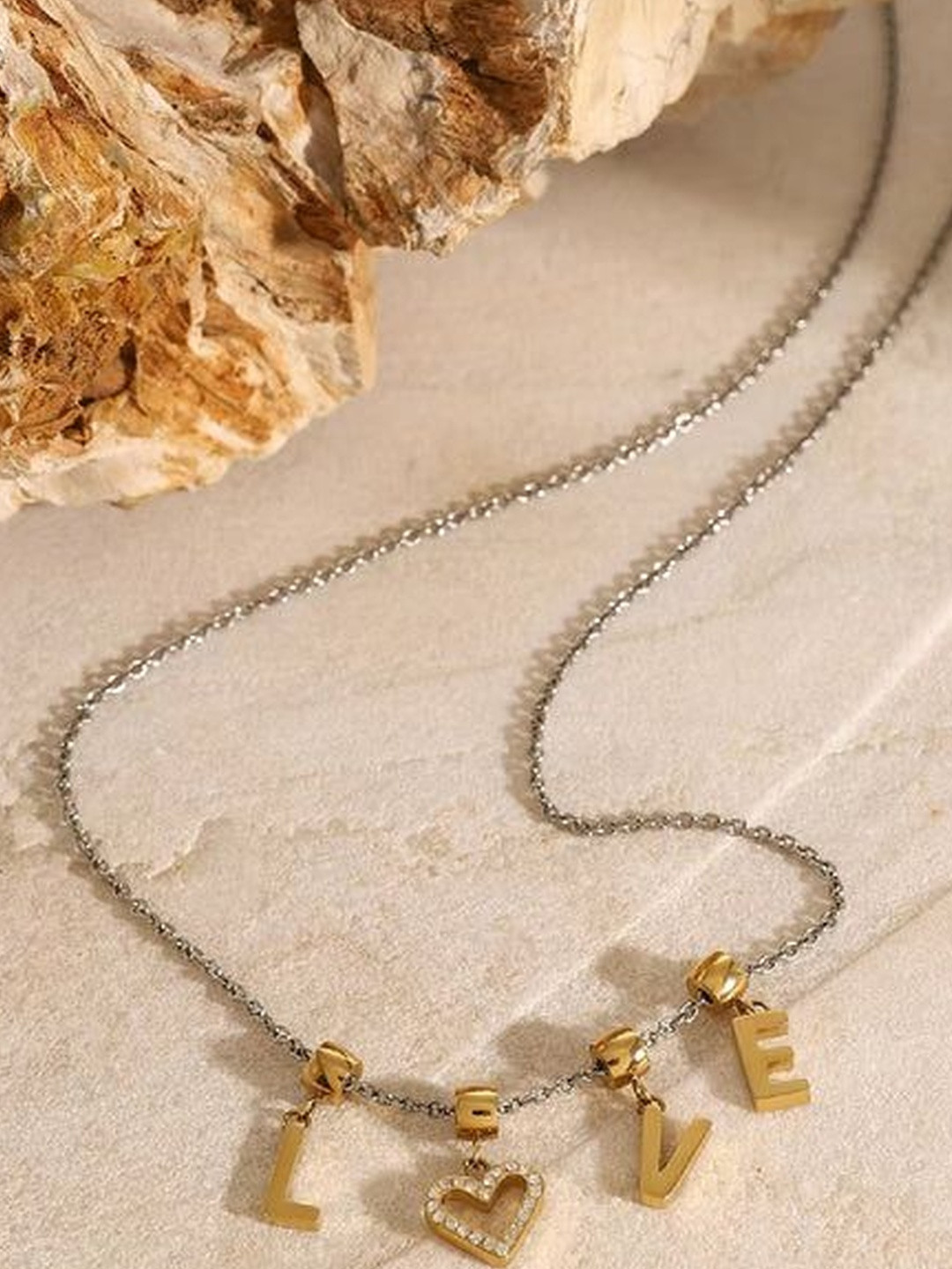 DZOIR Gold-Plated LOVE Charm Chain