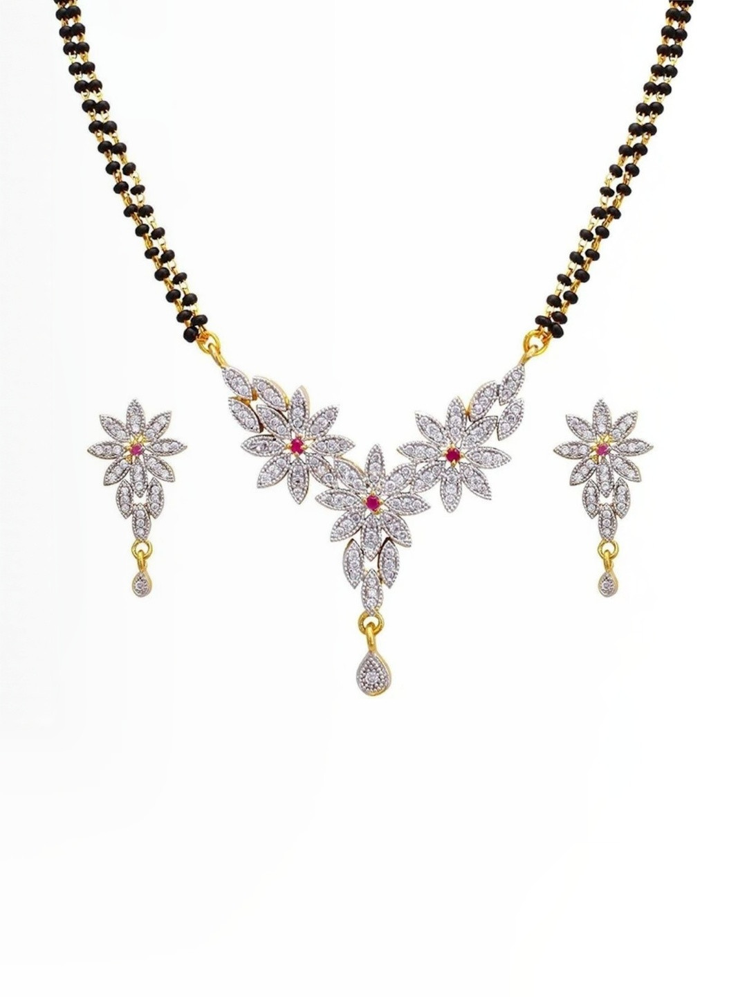 Global Ecom Artificial Stone & Beaded Mangalsurta With Earrings