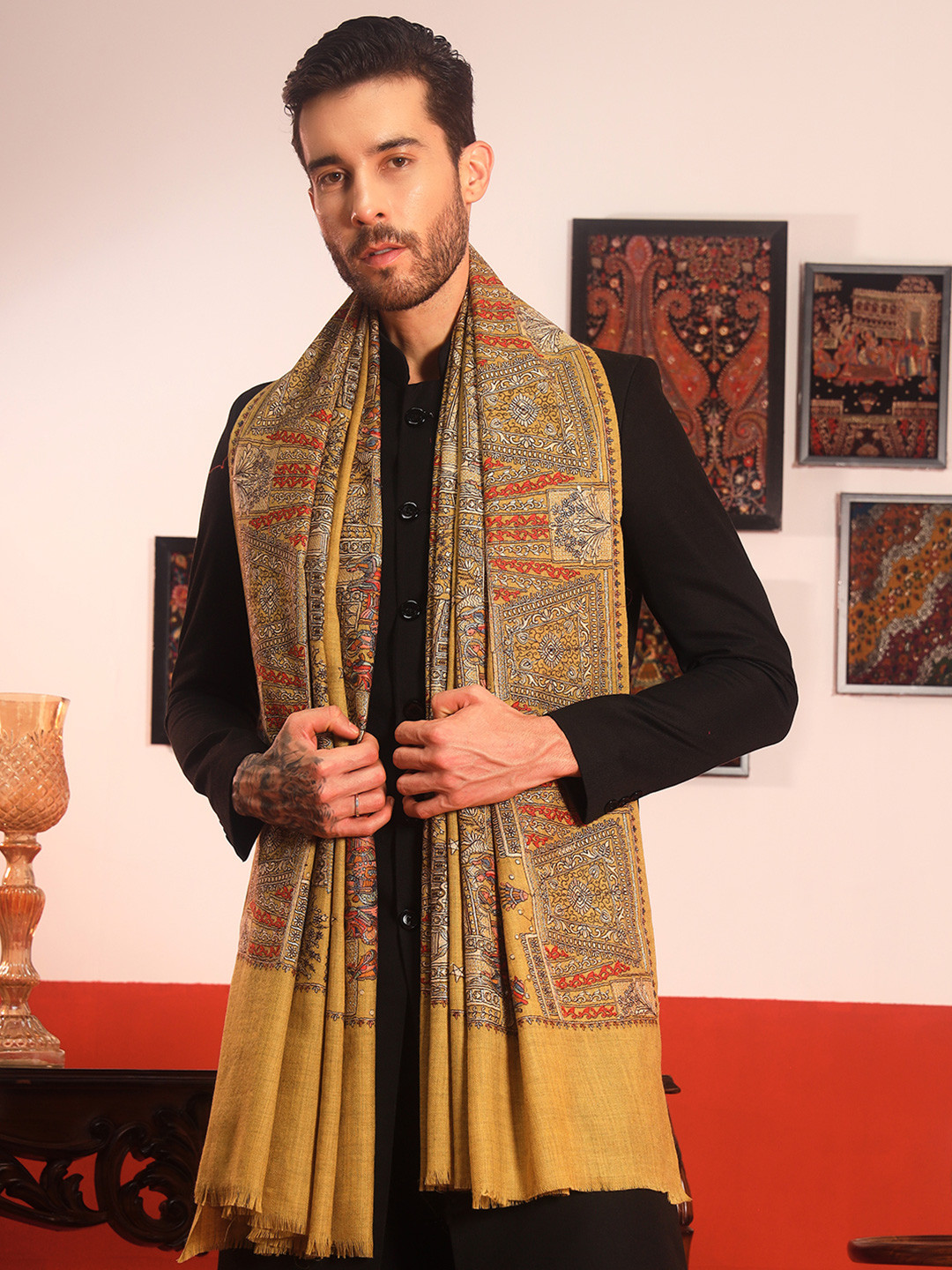 Pashmoda Zavian Ethnic Motifs Embroidered Woollen Shawl