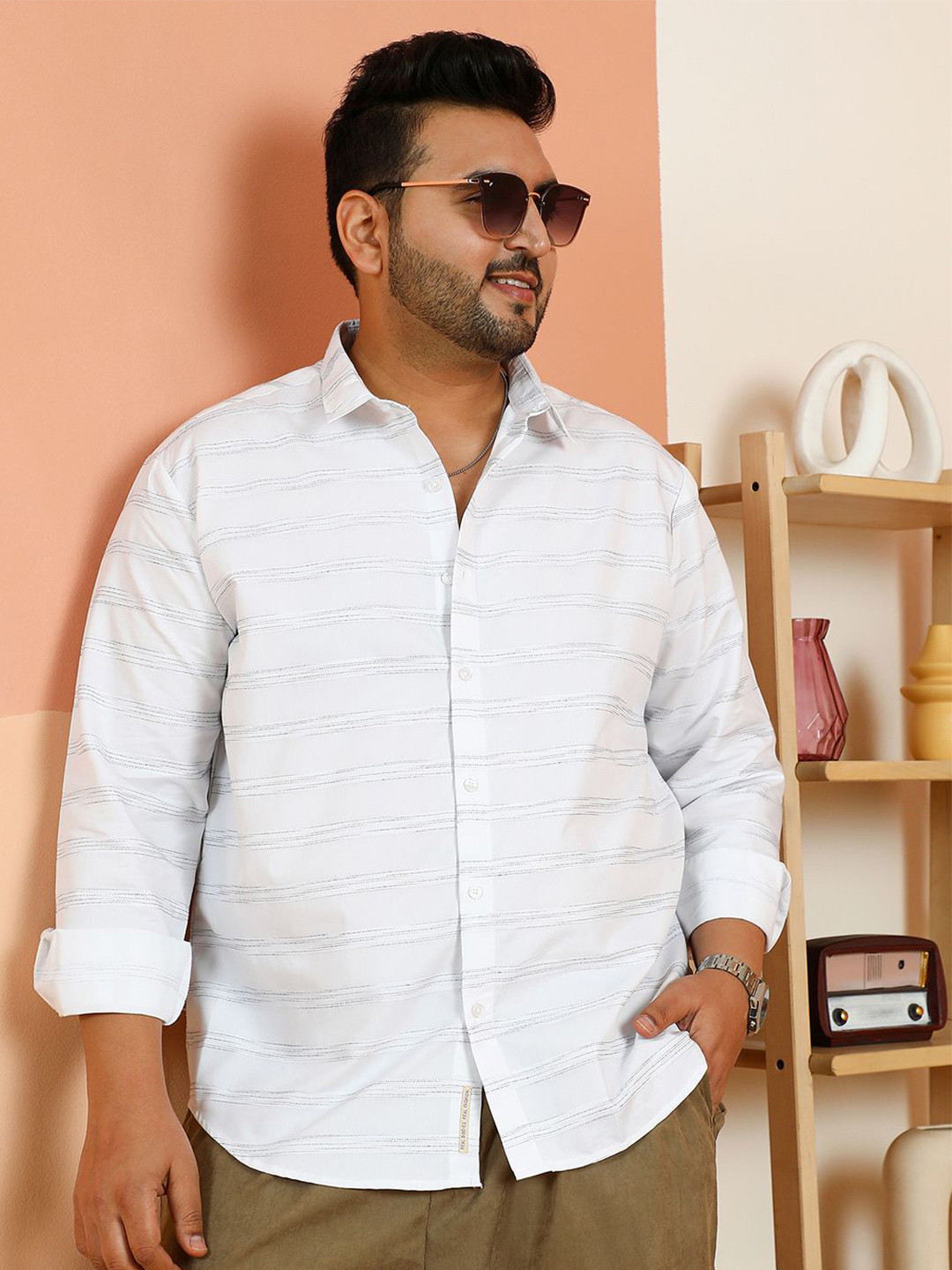 Instafab Plus Horizontal Stripes Striped Comfort Relaxed Fit Cotton Shirt