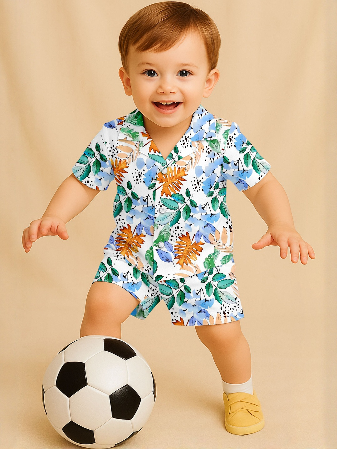 MODA RAPIDO Boys Leaf & Floral Printed Summer Shirt & Shorts