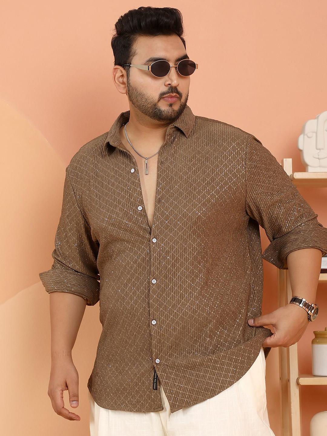 Instafab Plus Size Comfort Self Design Simmer Relaxed Fit Casual Shirt