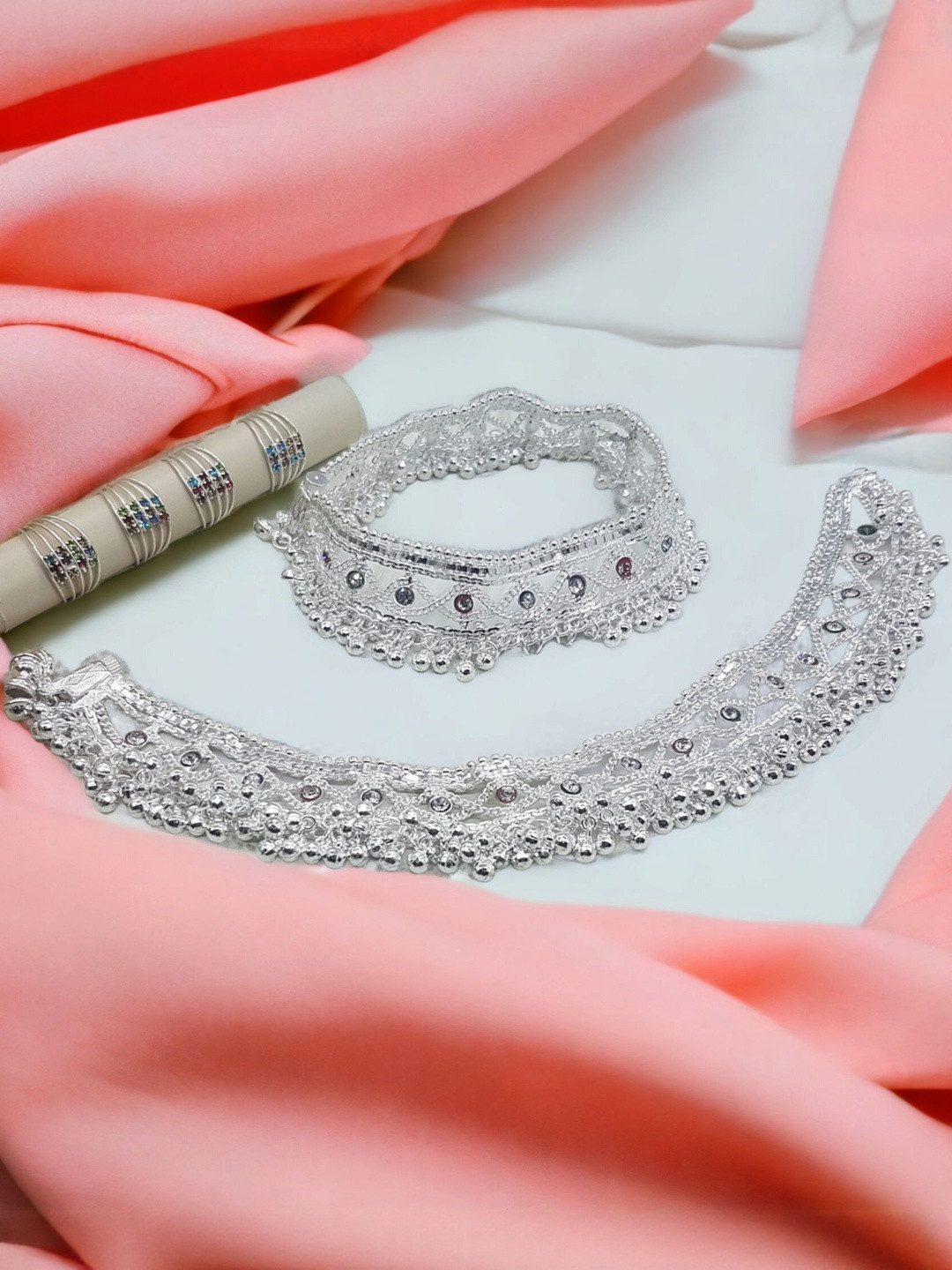 BR Ornaments Women Silver-Plated Artificial Stones Ethnic Anklet