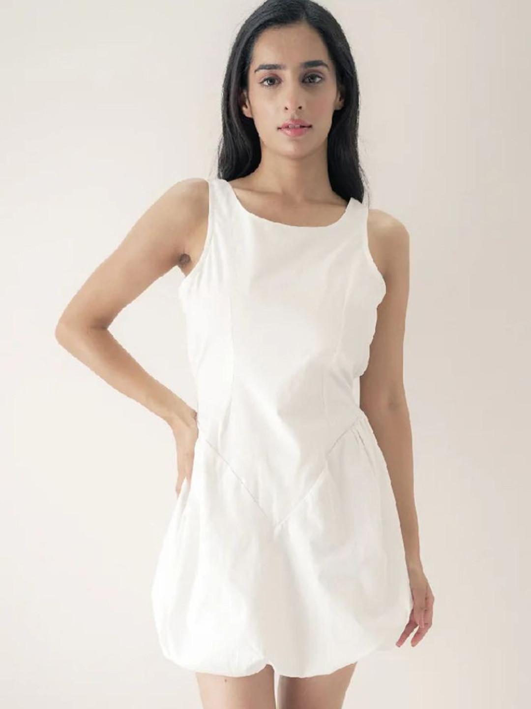 Branche Women Round Neck Balloon Mini Dress