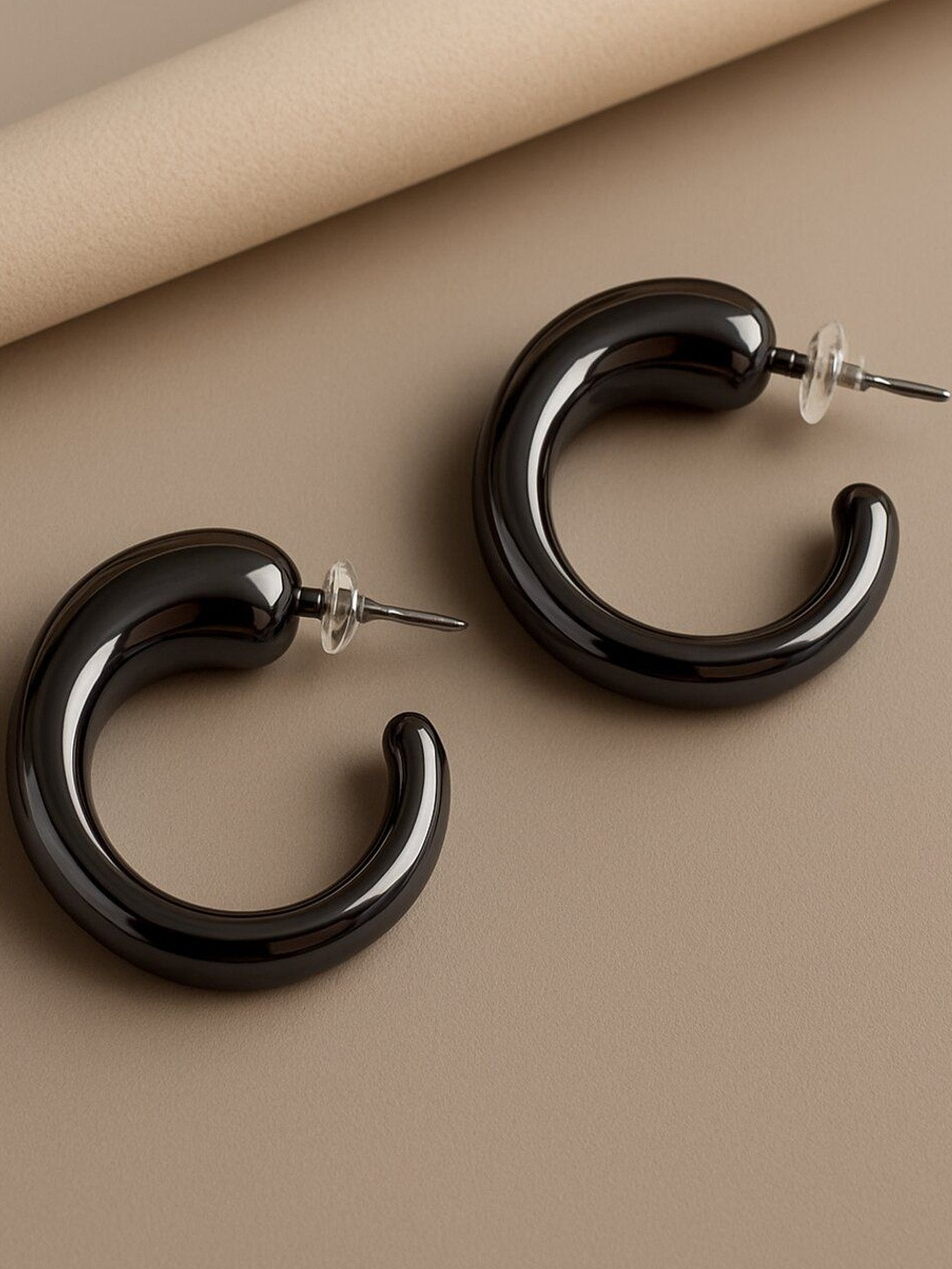 Haute Handles Stainless Steel Glossy Semi-Circular Shaped Half Hoop Earrings