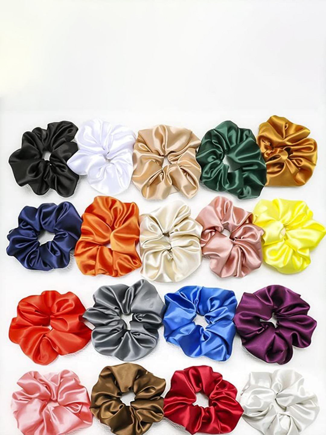 SAMYAK Set Of 12 Silk Satin Scrunchies Ponytail Holders