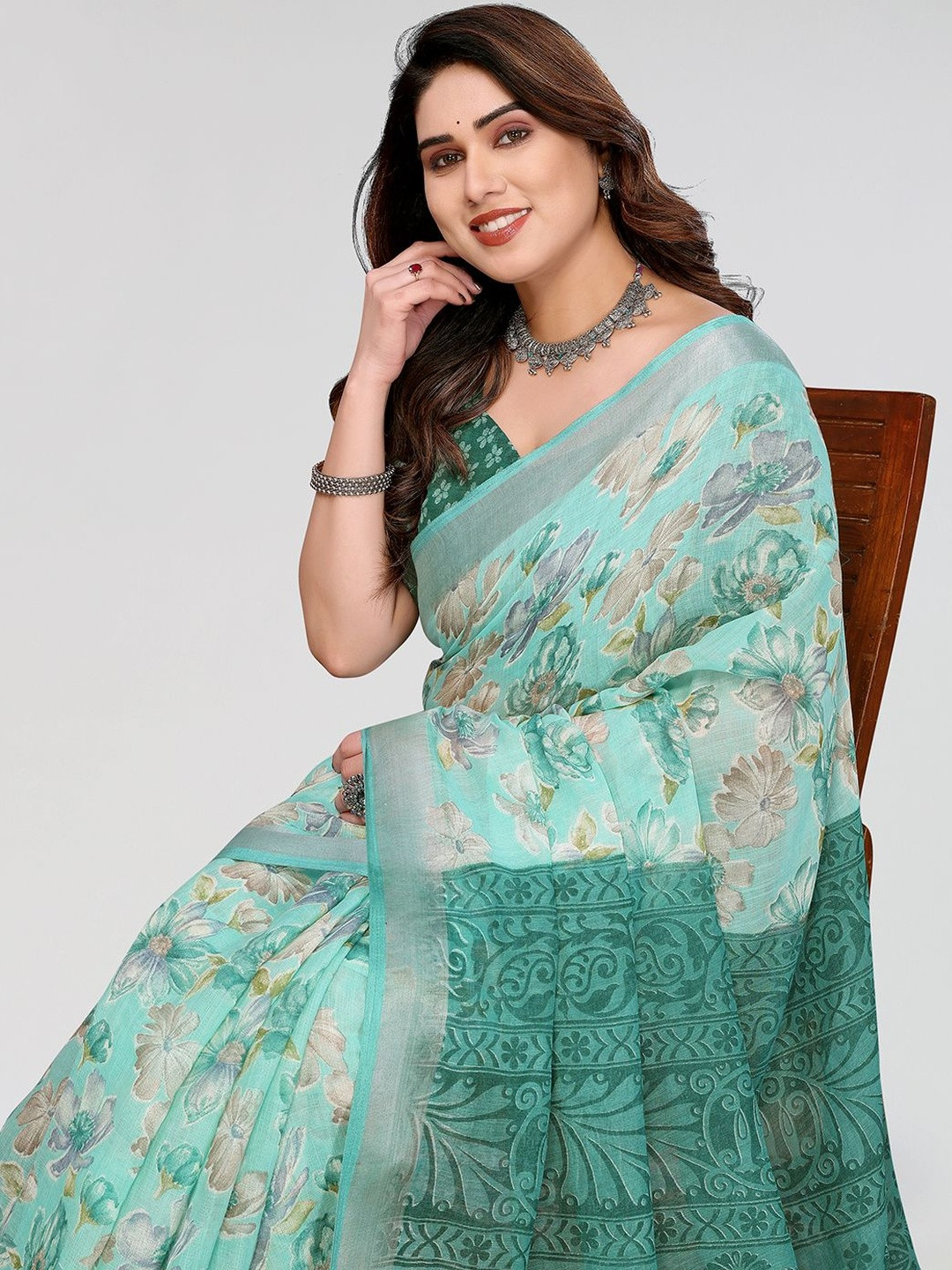 Moda Rapido Floral Designer Cotton Linen Blend Saree