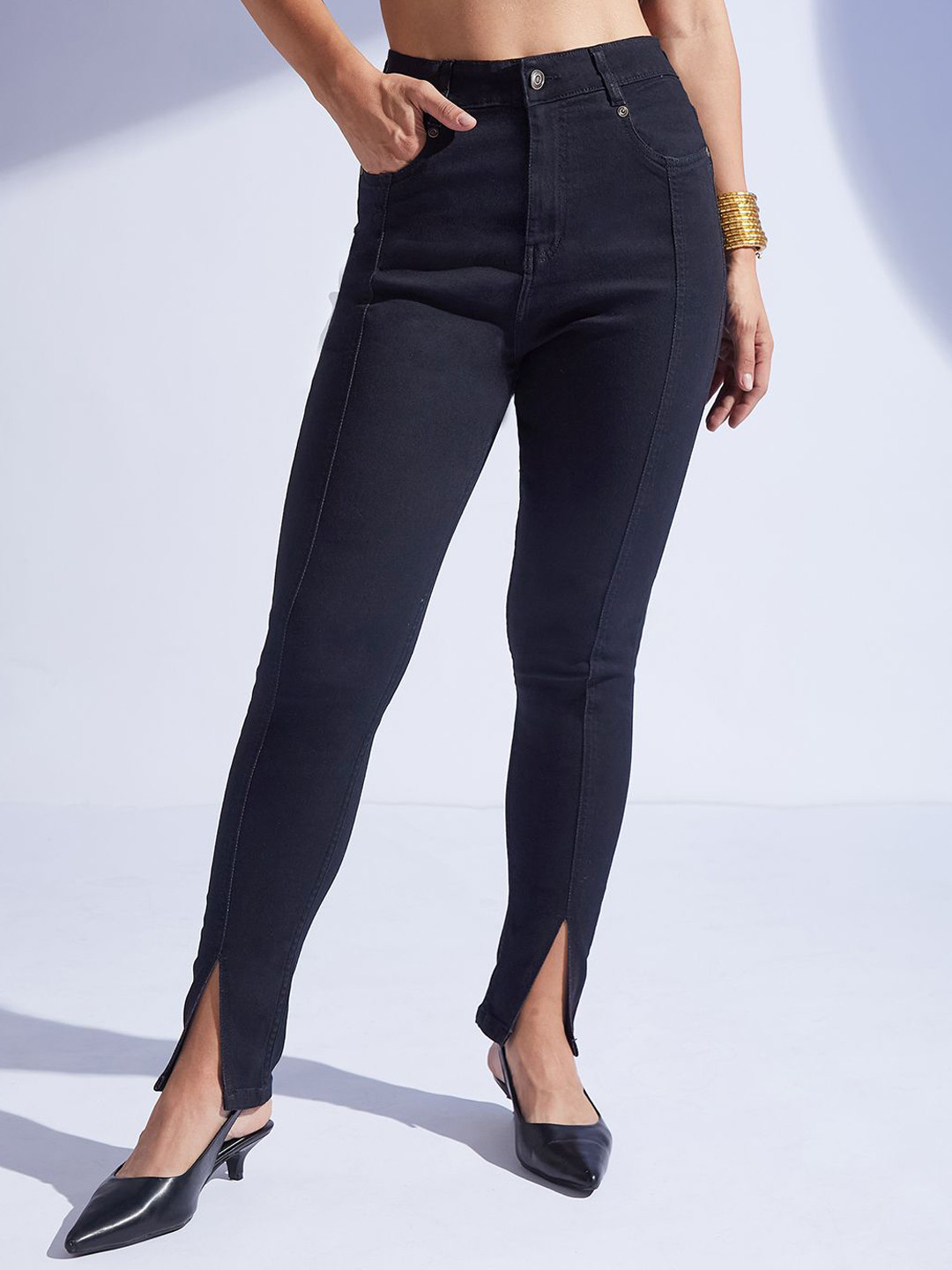 Miss Chase Women Skinny Fit High-Rise Slitted Clean Look No Fade Stretchable Jeans