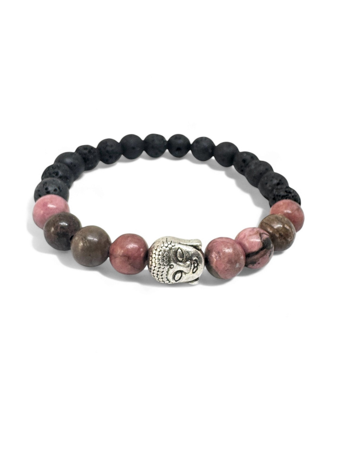 Gems Guru Unisex Buddha And Rhodonite Beads Elasticated Bracelet