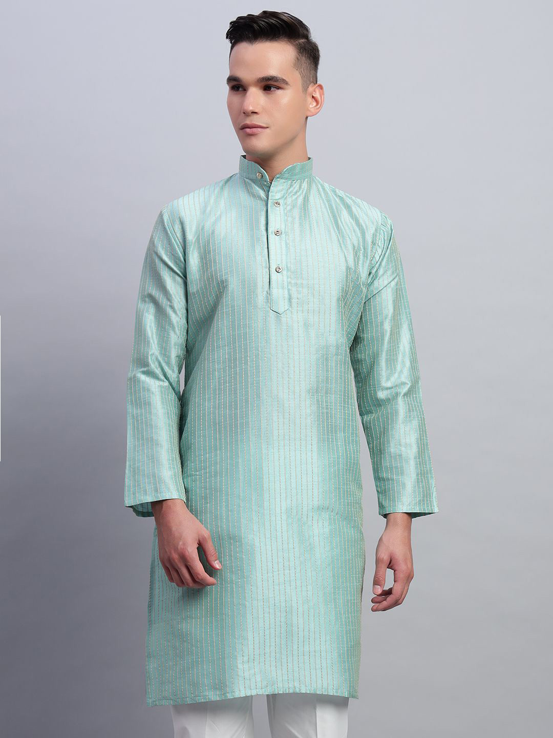 SMIT Woven Design Band Collar Cotton Straight Kurta
