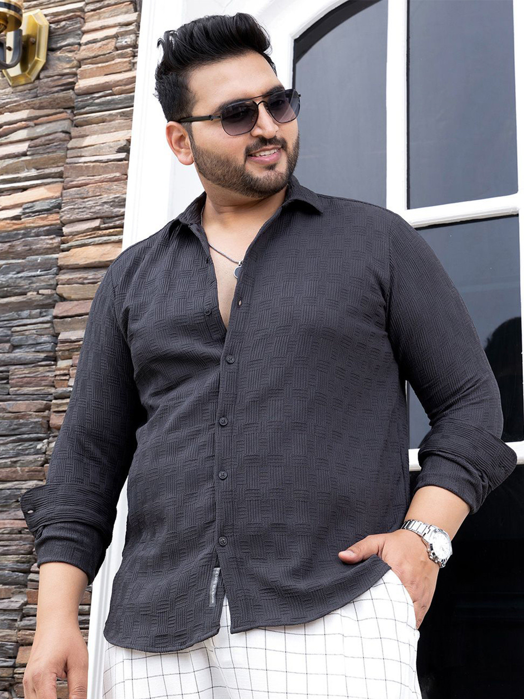 Instafab Plus Tactile Comfort Relaxed Fit Warpwelt Textured Casual Shirt